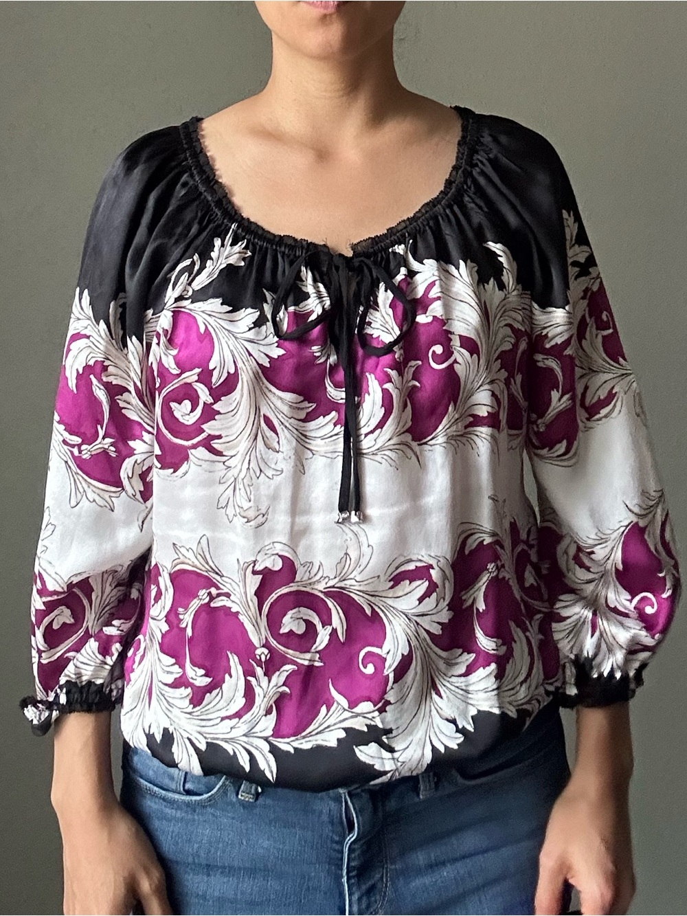 White House Black Market Silk Floral Chemise in Purple, Black & White